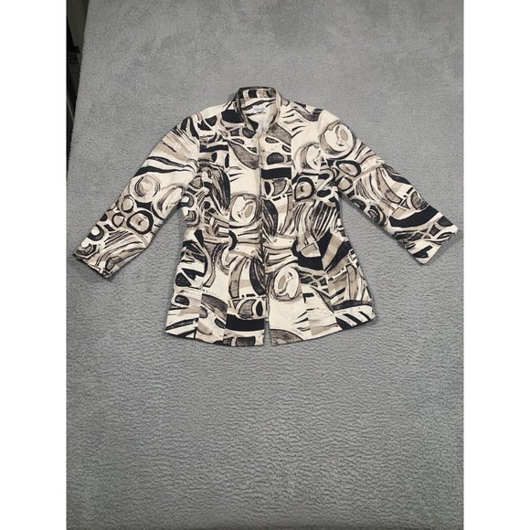 Chico's Brown Beige Silk Linen Blend Jacket Buttons Lined Boho Size 1 Medium M - Picture 3 of 11